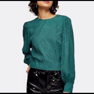 NWT TopShop Jacouard long sleeve animal print blouse